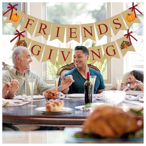 Fall Pumpkin Banner Party Supplies Set for Thanksgiving & Autumn Decor - Friends Giving Flags & Hanging Swirl Garlands