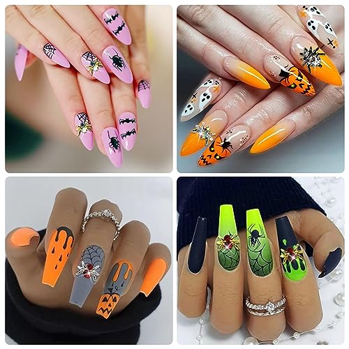 Halloween Spider Nail Charms Set - 50pcs 3D Gold & Silver Spider Rhinestones - Variation 01