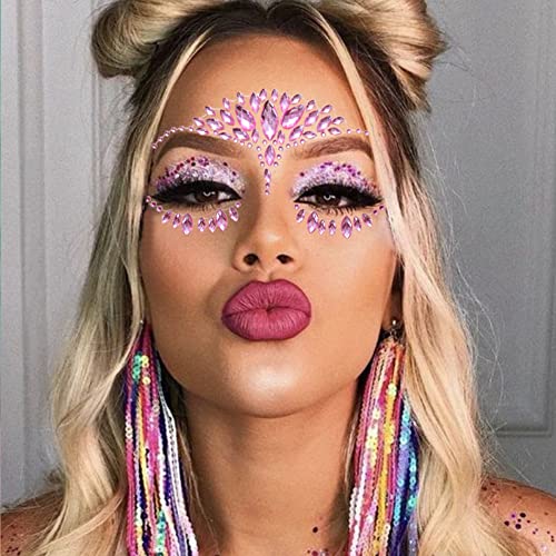 Multicolor Blue Face Jewels Stick On - 6 Sheets Rhinestones for Makeup & Festival