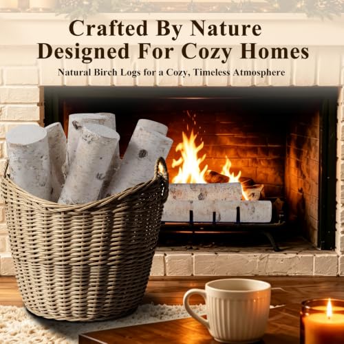 Natural Birch Firewood Logs Set for Fireplace and Rustic Decor - 8 Pack