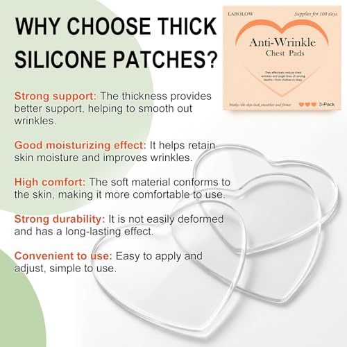 LABOLOW Chest Wrinkle Pads - 3-Pack Reusable Ant-Wrinkle Silicone Patches for Skin Firming,Silicone Patches Smoothing & Hydration & Skin Tightening Overnight Chest Pads (Lasts Up to 3 Months) s1