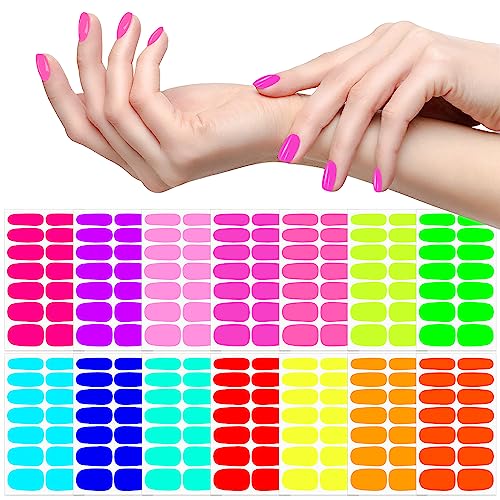 Fluorescence Nail Polish Strips Set - Vibrant Color Self-Adhesive Nail Wraps for Short Nails - 14 Sheets
