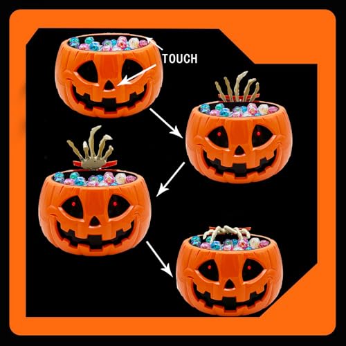 Animated Halloween Skull Pumpkin Candy Bowl with Motion Sensor and Lights