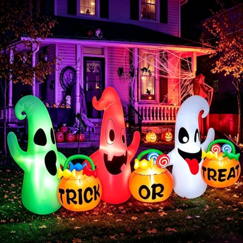 8 Ft Halloween Inflatable Ghosts with Pumpkin Candy Bags Yard Decor
