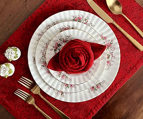 Red Cotton Placemats Set of 6 - 13x18 Inch Woven Table Mats for Dining, Burgundy