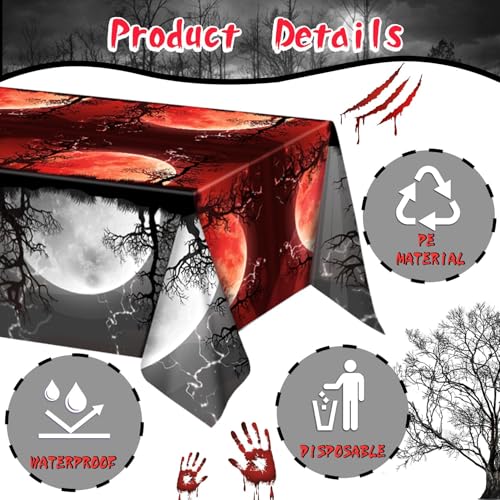 3-Pack Stranger Theme Birthday Party Tablecloths - Red & Black Waterproof Plastic, 54 x 108 Inches - Variation 3