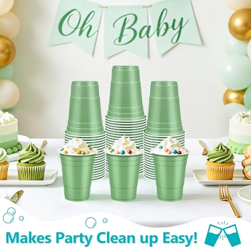 Sage Green Plastic Cups - 16 oz Disposable Party Cups, 50 Pack