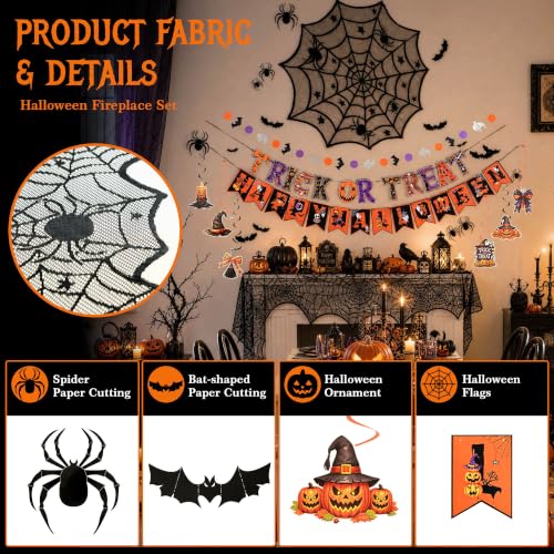Halloween Indoor Decorations Set 61Pcs Spooky Web & Bat Wall Stickers
