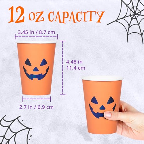 Confettiville Halloween Disposable Paper Cups 50 Pack - Jack-O-Lantern Black & Orange, 12 oz