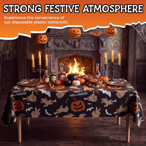Square Pumpkin Ghost Hand Halloween Tablecloth - 54x108 Inches, 6 Pack