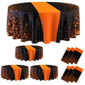 6 Pcs Black and Orange Round Plastic Tablecloths - 84 Inch Disposable Party Cover