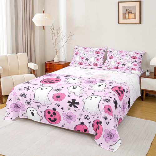 Kids Halloween Bed Sheets Set Full Coral Pink - Vibrant Microfiber Bedding