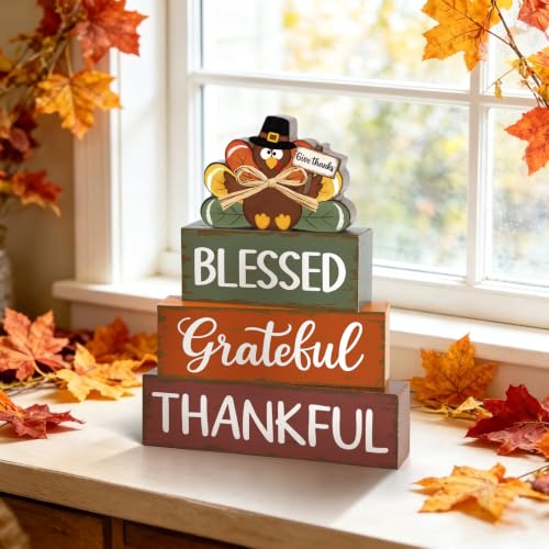 Large Green Wooden Thanksgiving Turkey Decor Set - Rustic Fall Centerpieces