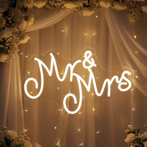 Mr & Mrs Neon Sign for Wedding Decoration - White Variation