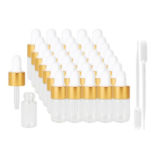 36 Piece Mini Glass Dropper Bottles Set, 3ml Mini Stratum Corneum Essential Oil Dropper Empty Bottles, Suitable for Essential Oil Perfume Cosmetic Liquid Travel Sample Containers (Transparent)