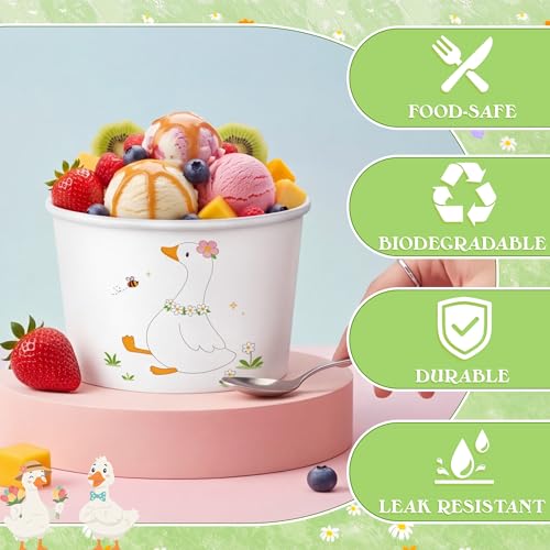 Hsei Silly Goose Disposable Ice Cream Cups - 16oz Party Snack Bowls, Set of 60