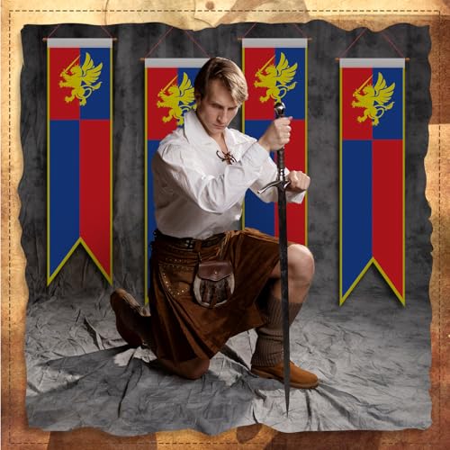 Medieval Castle Flags Set - Blue, Red & Gold Banners for Parties & Events - 8 Pcs (Variation: Blue, Red & Gold / 8)
