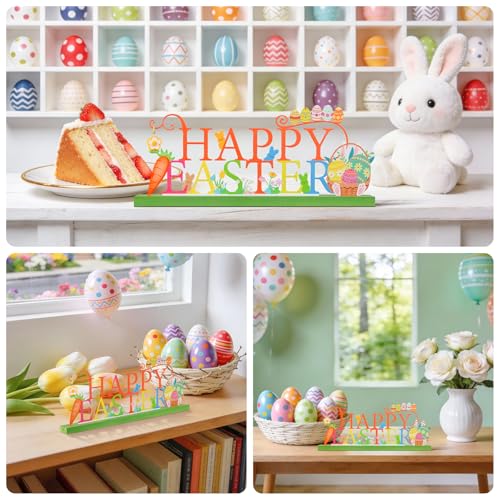 Easter Metal Holiday Table Sign Decor - Happy Easter Bunnies & Spring Charm - KHJCXS