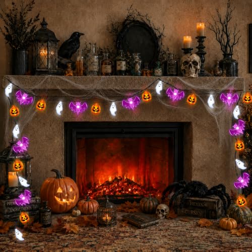 Halloween String Lights 20FT 30 LEDs Waterproof Pumpkin Ghost Bat 3D Decor