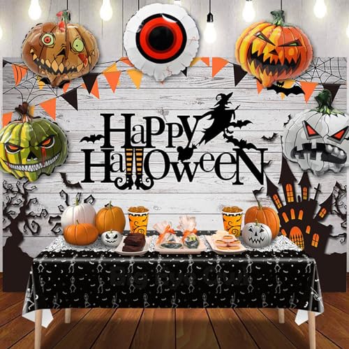 Disposable Halloween Skeleton Skull Tablecloth Pack of 3 - Black Vinyl Party Cover