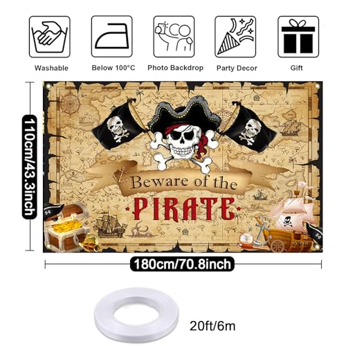 Pirate Backdrop Banner for Party Decorations 6x3.6ft - Treasure Hunt Theme