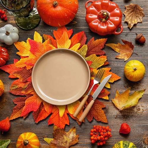 Fall Thanksgiving Maple Leaf Placemats Set of 6 - 15 Inch Multicolor Layered Design