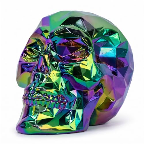 Iridescent Black Skull Decor Statue - Gothic Resin Human Head Model for Halloween & Home Decor
