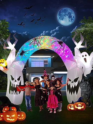 Halloween Inflatable Ghost & Pumpkin Archway with LED Lights - 17ft Outdoor Decoration