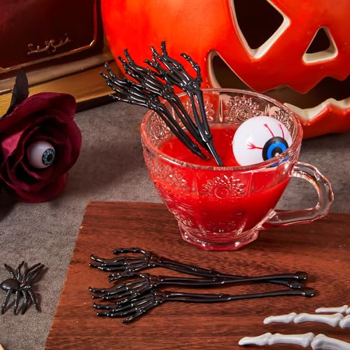 Halloween Skeleton Cocktail Picks - Black, 48 Pack - Spooky Party Decorations