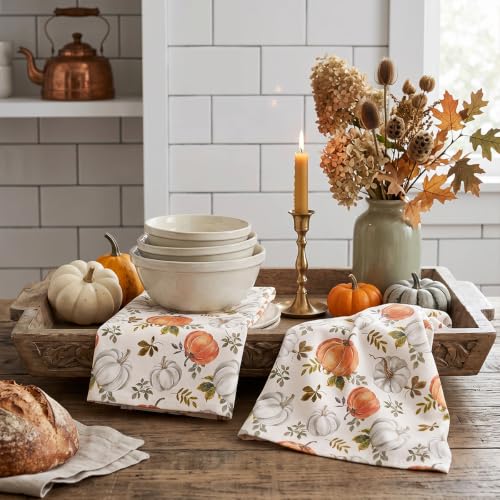 White Pumpkin Kitchen Towels Set of 2 18x26 Inches Fall Decor