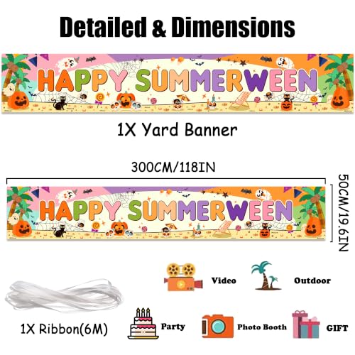 Summerween Yard Banner - 118 x 19.6 Inch Halloween Party Decorations
