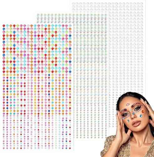 Self-Adhesive Face Gems Set - 2700pcs Bright Rhinestones for Makeup & Crafts