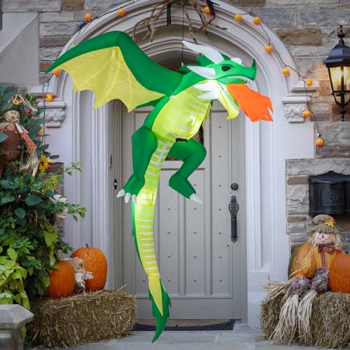 Halloween Inflatable Flying Fire-Breathing Dragon with LED Lights, 5.2Ft Outdoor Yard Decoration
