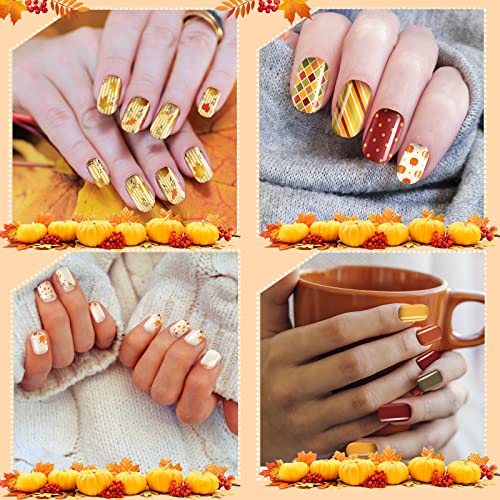 Fall Thanksgiving Press On Nails - Elegant Pattern 16 Pack, Short Fake Nails