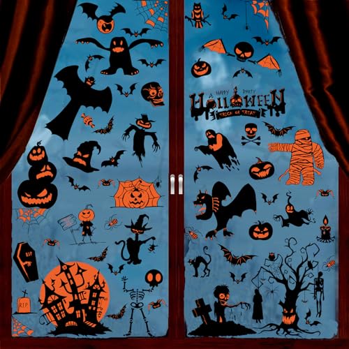 Halloween Window Clings - Ghosts Pumpkins Zombies Decor Set - Variation of THIS listing