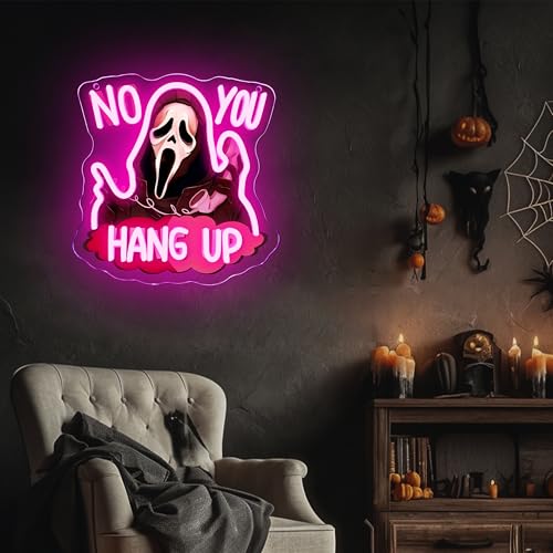 Neon Sign Halloween Ghostface Mask Pink & Black USB Powered Spooky Decor