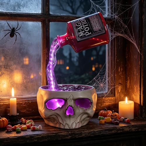 Halloween Floating Bottle with Skull Cauldron LED Decoration - Spooky Outdoor & Indoor Display