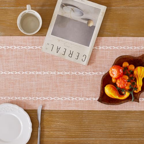 Wracra Rustic Linen Table Runner 13x60 Inches - Orange Boho Decor