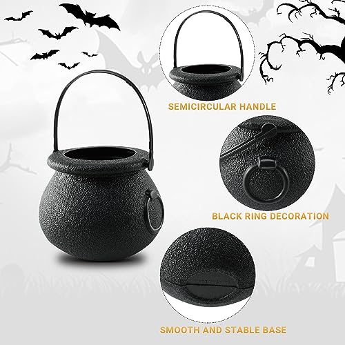 48 Pack Mini Cauldron Buckets for Halloween & Party Favors - Black Plastic Candy Holders