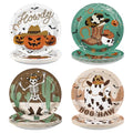 60Pcs Western Cowboy Halloween Paper Plates 9 Inch - Skeleton Ghost Pumpkin Design