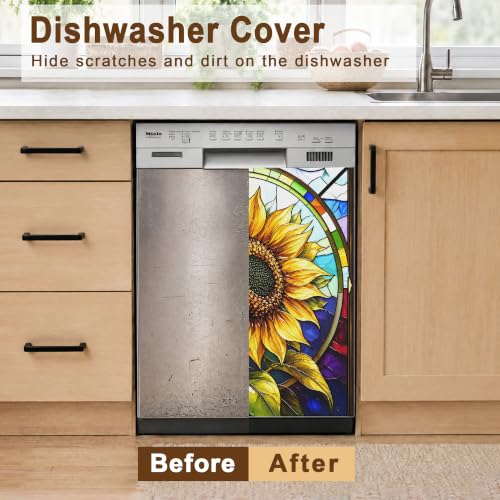 Sunflower Dishwasher Magnet Cover - Aesthetic Glass Kitchen Decor, One Size
