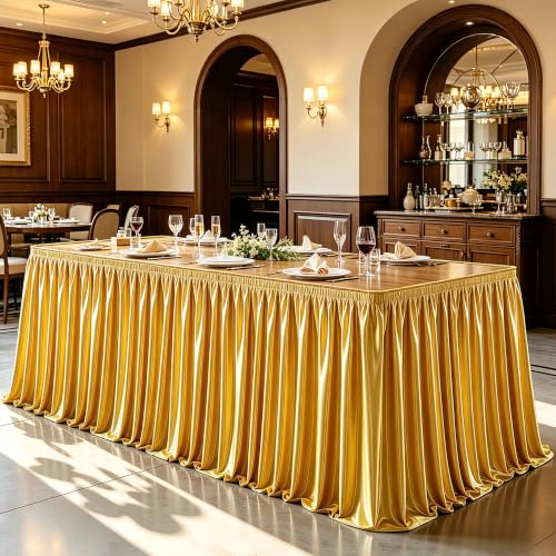 Dark Gold Satin Table Skirt 17ft for Rectangular Tables Party Decorations