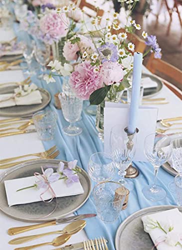 Blue Chiffon Table Runner Set - 10 Pieces 27x120 Inches for Wedding & Party Decor - Rustic Elegant Bridal Party Decorations - Variation of THIS listing