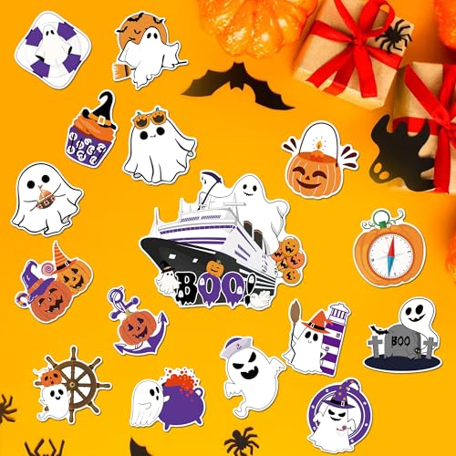 16 Pcs Halloween Cruise Door Magnets - Cute Nautical Ghost Pumpkin Witch