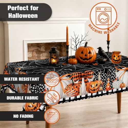 Halloween Rectangle Tablecloth 60x120 Inch with Dots Bow Pumpkin Spider Web Bat Waterproof & Wrinkle-Resistant - Variation: Pumpkin 120" x 60"