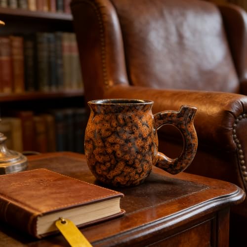 Handcrafted Ceramic Coffee Mug - 13 oz Rustic Orange Handle for Dad