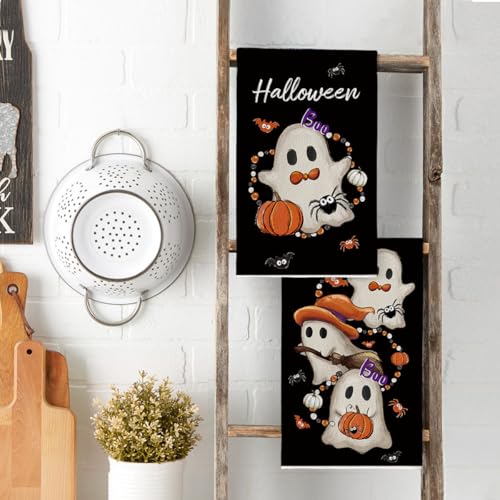 Black Beads Ghost Halloween Kitchen Towels Set of 2 18x26 Inch - Artoid Mode