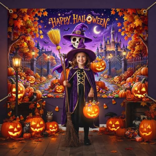 Halloween Banner Witch Theme Purple 70.8x43.3 Inches - Horror Party Decor