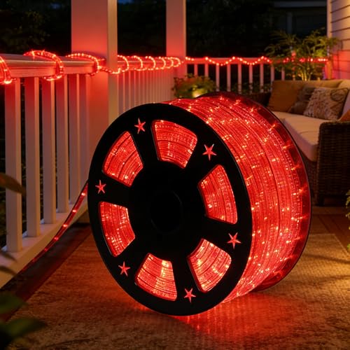 100Ft Waterproof LED Rope Lights - Outdoor Decorative String Light for Indoor & Garden - Christmas Red Variation