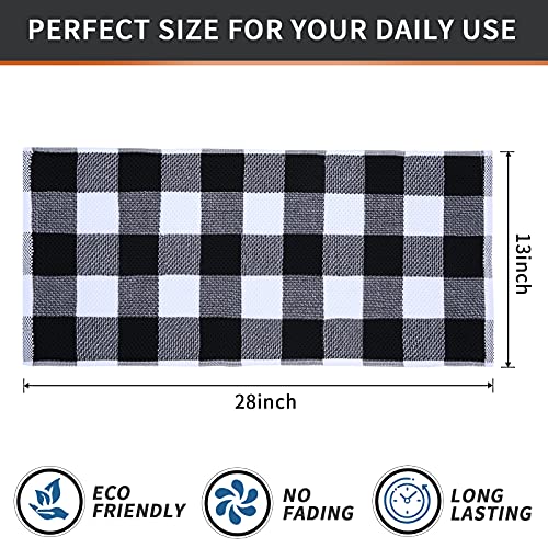 Black & White Cotton Waffle Weave Kitchen Towels 13x28 Inches - 4 Pack